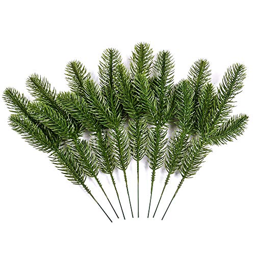 Lifreer - Lote de 24 ramas de pino artificiales de plástico, pinos falsos de pino, guirnalda de flores de plantas falsas para guirnalda de decoración de Navidad y jardín en el hogar