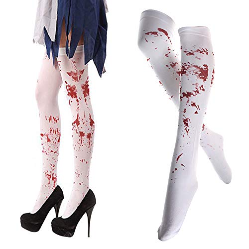 Lifreer - Medias de sangre manchadas para mujer, medias de sangre, calcetines sangrientos, medias de Halloween para disfraz de Halloween, 2 pares