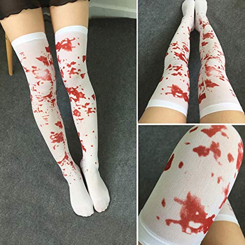 Lifreer - Medias de sangre manchadas para mujer, medias de sangre, calcetines sangrientos, medias de Halloween para disfraz de Halloween, 2 pares