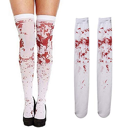 Lifreer - Medias de sangre manchadas para mujer, medias de sangre, calcetines sangrientos, medias de Halloween para disfraz de Halloween, 2 pares