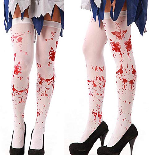 Lifreer - Medias de sangre manchadas para mujer, medias de sangre, calcetines sangrientos, medias de Halloween para disfraz de Halloween, 2 pares