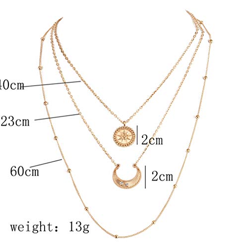 LIGHTBLUE - Collares para mujer, multicapa, colgante de luna y sol