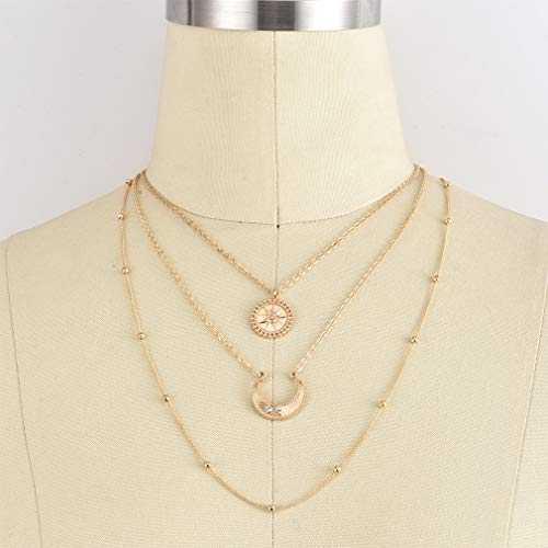 LIGHTBLUE - Collares para mujer, multicapa, colgante de luna y sol