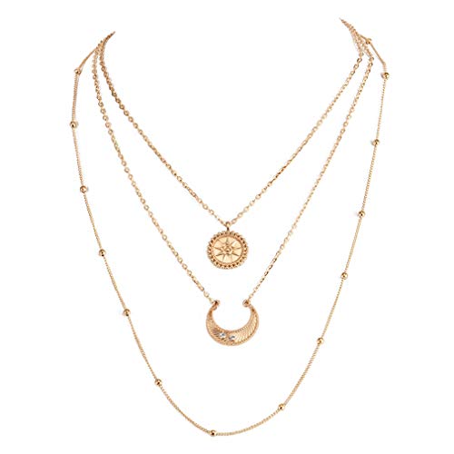 LIGHTBLUE - Collares para mujer, multicapa, colgante de luna y sol