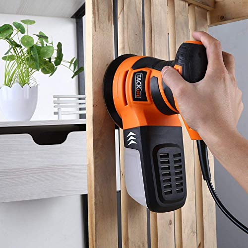 Lijadora Eléctrica, TACKLIFE Lijadora Orbital, 350W 6 Velocidad Ajustable, Lijadora con 13000RPM Motor, 12 PCS Papeles de Lija de 125mm (80, 180 Granos), con Caja de Recogida de Polvo/PRS01A