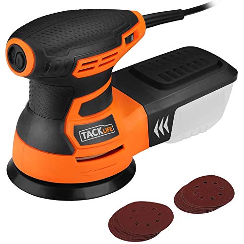 Lijadora Eléctrica, TACKLIFE Lijadora Orbital, 350W 6 Velocidad Ajustable, Lijadora con 13000RPM Motor, 12 PCS Papeles de Lija de 125mm (80, 180 Granos), con Caja de Recogida de Polvo/PRS01A