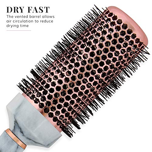 Lily England Set de Cepillos de Pelo para el Cabello - Cepillo Plano, Cepillo Redondo Cilíndrico de Secado, Peine y Pinzas de Pelo - Mármol y Oro Rosa (5x Piezas)