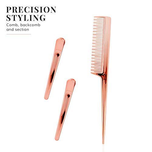 Lily England Set de Cepillos de Pelo para el Cabello - Cepillo Plano, Cepillo Redondo Cilíndrico de Secado, Peine y Pinzas de Pelo - Mármol y Oro Rosa (5x Piezas)