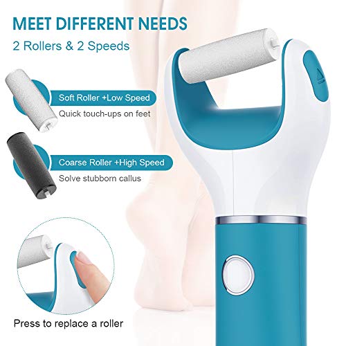 Lima eléctrica pies, VINSIC Eléctrica Pedicura Eliminar Callos Pies Durezas, para pies secos y húmedos -hombres y mujeres - Kit de eliminación de callos recargable con 2 rodillos, IPX7 Impermeable