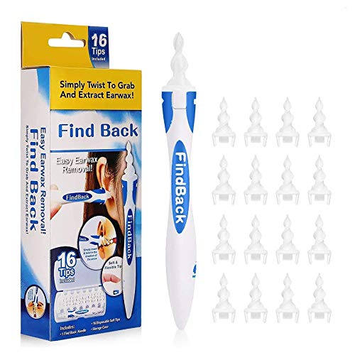 Limpiador de Oídos, Limpia Cera Oidos Q grips Cera Oidos, Kit de limpieza Para Oídos, Sistema Espiral Inteligente, con Mango y 16 Puntas Lavables, Adecuado para y familias