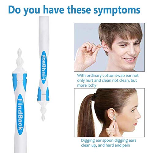 Limpiador De OíDos,Limpia Cera Oidos Q Grips Cera Oidos,Kit De Limpieza Para OíDos, Sistema Espiral Inteligente, Con Mango Y 16 Puntas Lavables, Seguro Y Suave, Adecuado Para Y Familias (Azul)