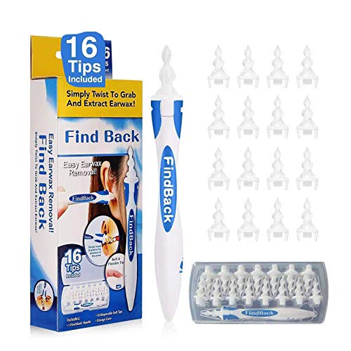 Limpiador De OíDos,Limpia Cera Oidos Q Grips Cera Oidos,Kit De Limpieza Para OíDos, Sistema Espiral Inteligente, Con Mango Y 16 Puntas Lavables, Seguro Y Suave, Adecuado Para Y Familias (Azul)