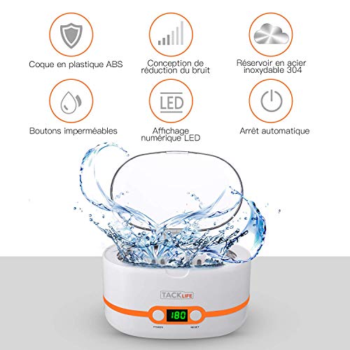 Limpiador por Ultrasonidos, Tacklife-MUC02 Limpiador Ultrasónico Multifuncional de 600ml, Con Cesta de Limpieza, Profesional Limpiador para Joyas, Gafas, Dentaduras y Piezas Metálicos