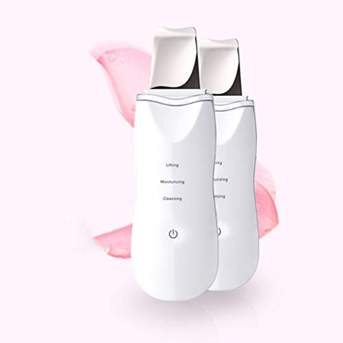 Limpiador ultrasónico, recargable, facial, limpiador facial, espátula, eliminación de la espinilla, limpiador, poros faciales, exfoliante, extractor de espinilla (blanco)