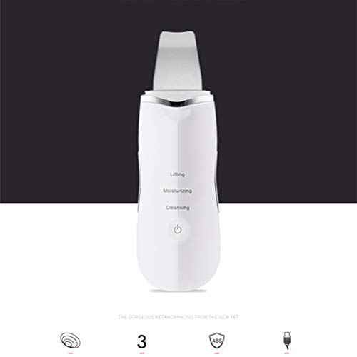 Limpiador ultrasónico, recargable, facial, limpiador facial, espátula, eliminación de la espinilla, limpiador, poros faciales, exfoliante, extractor de espinilla (blanco)