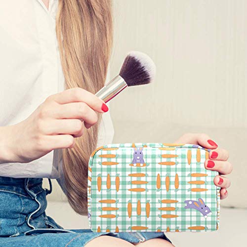 Lindo conejo y zanahoria Oxford tela maquillaje bolsa monedero monedero organizador multifuncional bolso de tela hecho a mano para las mujeres
