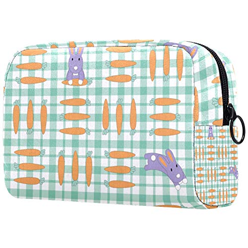 Lindo conejo y zanahoria Oxford tela maquillaje bolsa monedero monedero organizador multifuncional bolso de tela hecho a mano para las mujeres