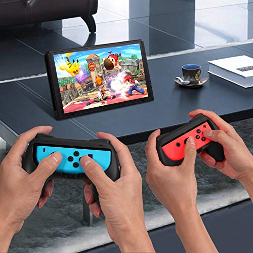 LiNKFOR Accesorios de Joy-Con 2PCS Grip para Mando 2PCS Raqueta de tenis 2 PCS Volantes Accesorios para Switch 3 en 1 Compatible con Switch Mario Kart Racing - Negro