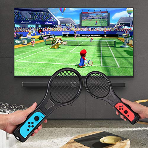 LiNKFOR Accesorios de Joy-Con 2PCS Grip para Mando 2PCS Raqueta de tenis 2 PCS Volantes Accesorios para Switch 3 en 1 Compatible con Switch Mario Kart Racing - Negro