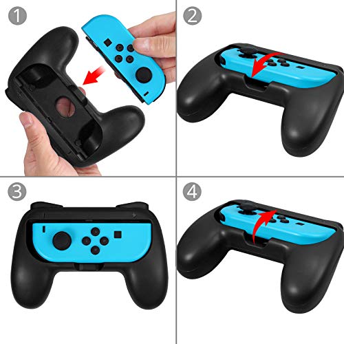 LiNKFOR Accesorios de Joy-Con 2PCS Grip para Mando 2PCS Raqueta de tenis 2 PCS Volantes Accesorios para Switch 3 en 1 Compatible con Switch Mario Kart Racing - Negro
