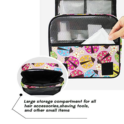 Linomo - Neceser de Viaje para Mujer y Hombre, diseño de Mariquita Colorida, Bolsas de Maquillaje Grandes con Gancho