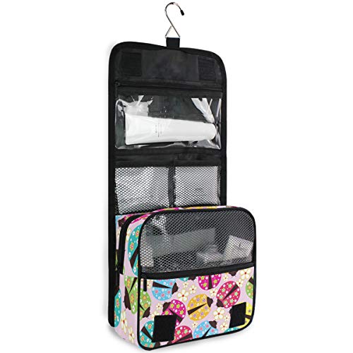 Linomo - Neceser de Viaje para Mujer y Hombre, diseño de Mariquita Colorida, Bolsas de Maquillaje Grandes con Gancho