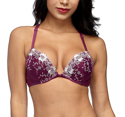 LiQinKeJi8 Hermosa Ropa Interior Bordado Frente Bucklethion Delgado con Acero Remolque Estereotipado Sujetador Europeo Y American Belleza Espalda Bra 85D Púrpura