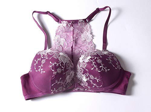 LiQinKeJi8 Hermosa Ropa Interior Bordado Frente Bucklethion Delgado con Acero Remolque Estereotipado Sujetador Europeo Y American Belleza Espalda Bra 85D Púrpura