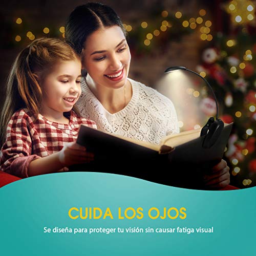 LITOM Luz Lectura Libros Recargable con 60 Horas de Duración, Lampara Lectura 8 Led con 12 Modos, 360° Flexible Lampara Pinza para Libros, Cama, Viaje
