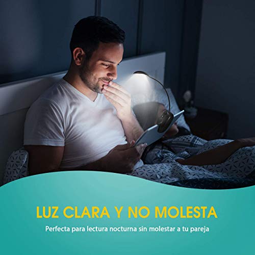 LITOM Luz Lectura Libros Recargable con 60 Horas de Duración, Lampara Lectura 8 Led con 12 Modos, 360° Flexible Lampara Pinza para Libros, Cama, Viaje