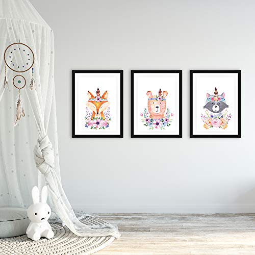 Little Fairy Tales - Juego de 3 figuras decorativas para pared, diseño de animales del bosque, decoración de la guardería, accesorios para el dormitorio de los niños, niñas