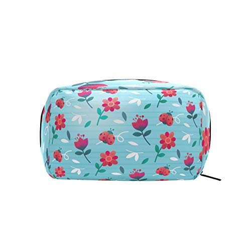 LIUBT - Bolsa de maquillaje para mujer, diseño de mariquita, diseño floral, para viaje
