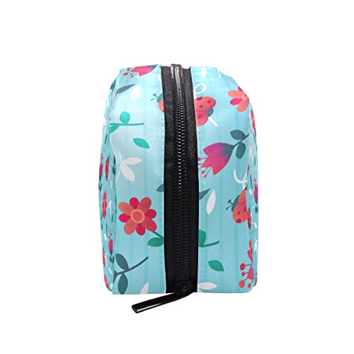 LIUBT - Bolsa de maquillaje para mujer, diseño de mariquita, diseño floral, para viaje