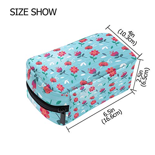 LIUBT - Bolsa de maquillaje para mujer, diseño de mariquita, diseño floral, para viaje