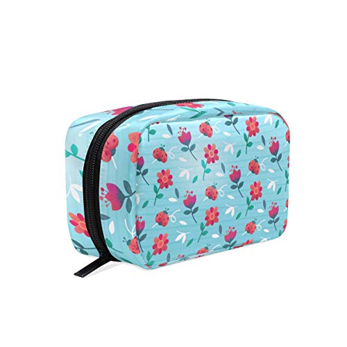 LIUBT - Bolsa de maquillaje para mujer, diseño de mariquita, diseño floral, para viaje