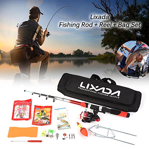 Lixada Combo de Pesca Caña de Pesca Telescópica+Carrete de Pesca Spinning Combo+Bolsa de Pesca+Cebos+Accesorios de Pesca