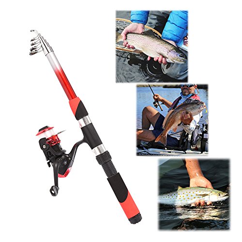 Lixada Combo de Pesca Caña de Pesca Telescópica+Carrete de Pesca Spinning Combo+Bolsa de Pesca+Cebos+Accesorios de Pesca