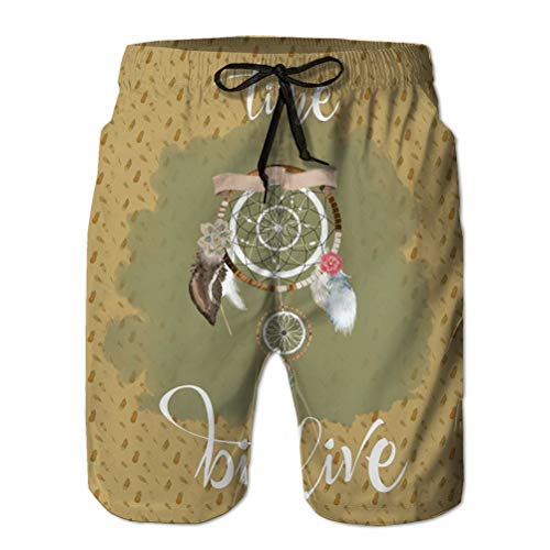 LJKHas232 Performance Boardshorts Shorts Casuales para Hombres Dream Catcher Feathers Ribbon Blue Red Digital Art illutration Dream Catcher Feathers Ribbon Retro Style Card Color XL