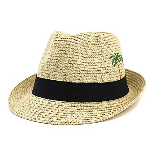 LJZXXK Sombrero de Paja Femenino Junto al mar Visera para el Sol Sombrero para el Sol Que se encrespa pequeño Sombrero Superior Tapa de Jazz Ajustable Beige