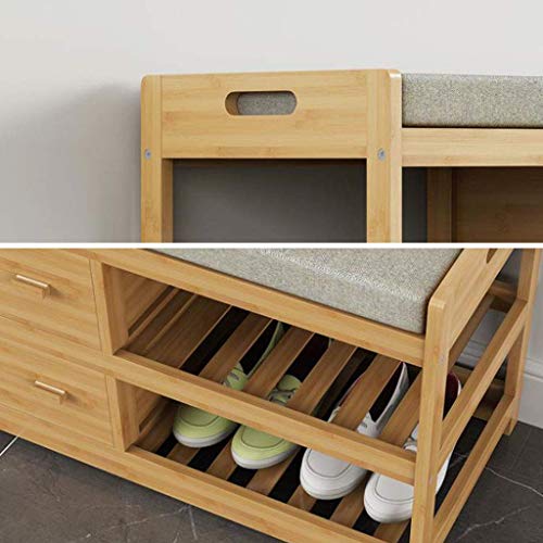 LKAIBIN Zapatero banco de almacenamiento mueble con cajón Almacenamiento Pasillo de entrada simple moderna muebles de bambú superficie de asiento zapatero Para el hogar