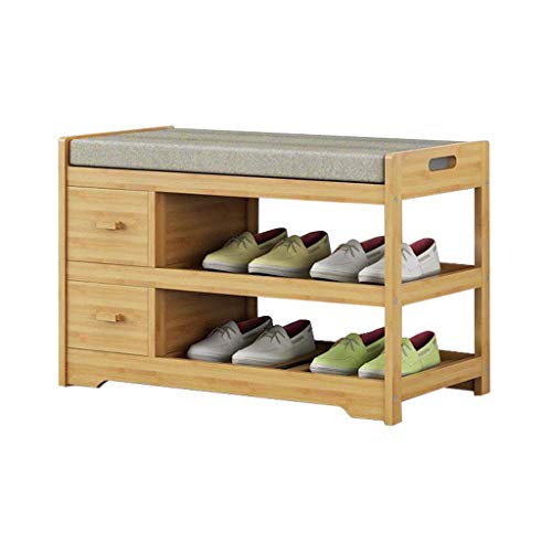 LKAIBIN Zapatero banco de almacenamiento mueble con cajón Almacenamiento Pasillo de entrada simple moderna muebles de bambú superficie de asiento zapatero Para el hogar