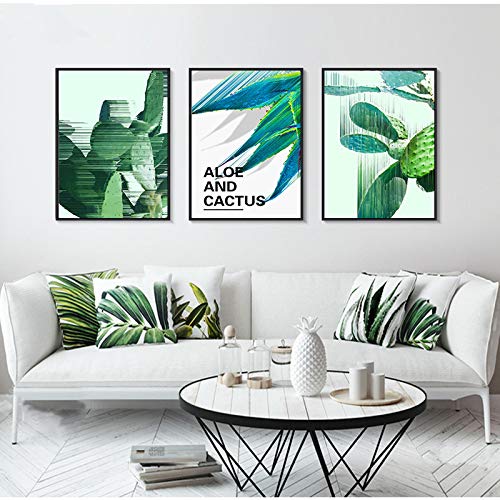 LKVSW 3 imágenes de aloe vera y cactus verde tropical para la pared de la planta de arte de la pintura de la planta nórdica, póster e impresión de la decoración de la imagen, regalo de 50 x 70 cm