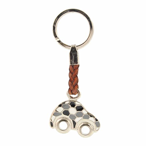 Llavero Coche esmaltado en Blanco y Negro Talla: U Color: Plata