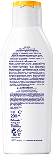 Loción solar Nivea Sun Sensitiv de protección instantánea en paquete de 1 unidad (1 x 200 ml), loción solar con FPS 50+ para pieles sensibles, resistente al agua y a la luz solar
