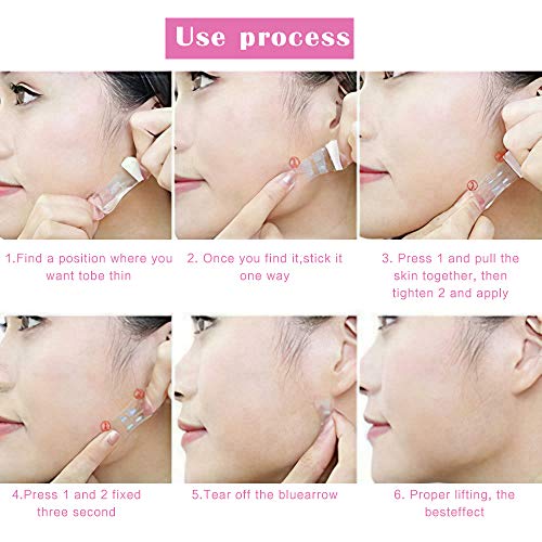 Locisne 200pcs Etiqueta estiramiento facial,Cinta adhesiva estiramiento facial Etiquetas delgadas invisibles en forma de V Cinta facial Maquillaje Herramientas estiramiento facial para rostro