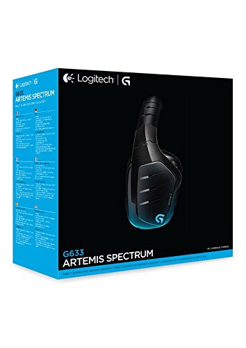 Logitech G633 Artemis Spectrum - Auriculares para gaming de diademas cerrados (20 Hz-20 kHz, 39 Ω, USB, 3.5 mm, micrófono, para PC, Xbox One y PS4), negro y azul