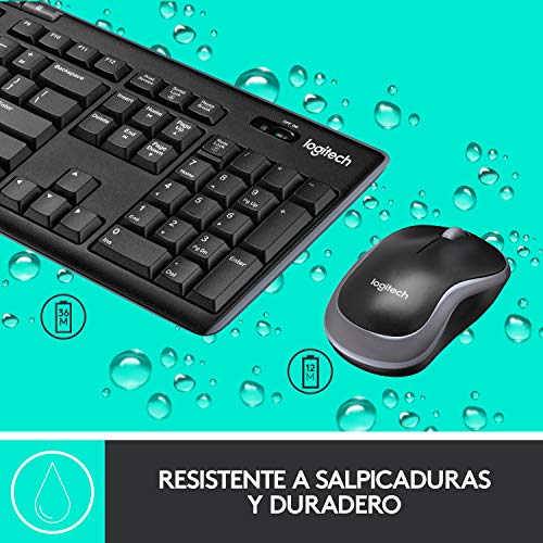 Logitech MK270 Combo Teclado y Ratón inalámbrico para Windows, Conexión 2,4 GHz, Ratón Inalámbrico Compacto, 8 Teclas de Acceso Directo, Batería 2 Años, PC/Portable, QWERTY, Negro
