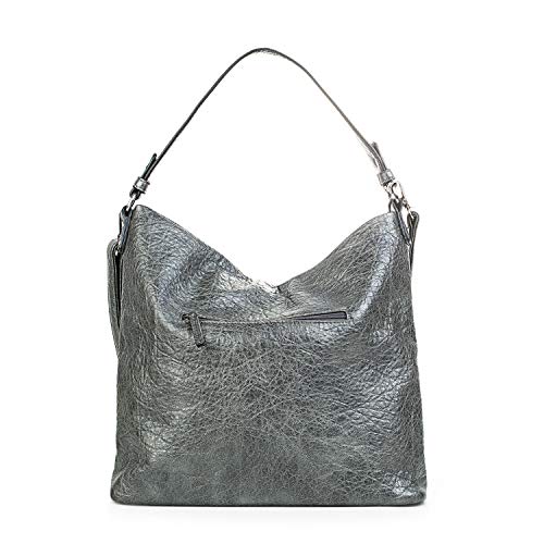 Lois - Bolso de Mujer Grande al Hombro Tipo Hobo. Asa Grande y Bandolera. Cuero PU y Remaches. para Diario Paseo Compras Viaje. Bueno y Bonito. Moda Marca y Calidad. 94770, Color Gris