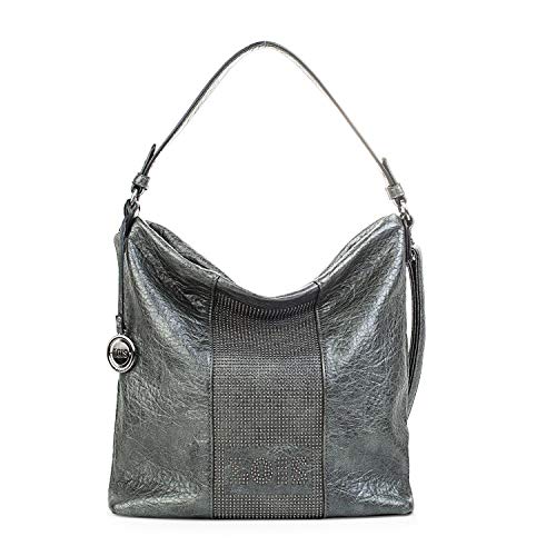 Lois - Bolso de Mujer Grande al Hombro Tipo Hobo. Asa Grande y Bandolera. Cuero PU y Remaches. para Diario Paseo Compras Viaje. Bueno y Bonito. Moda Marca y Calidad. 94770, Color Gris
