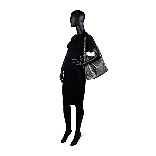 Lois - Bolso de Mujer Grande al Hombro Tipo Hobo. Asa Grande y Bandolera. Cuero PU y Remaches. para Diario Paseo Compras Viaje. Bueno y Bonito. Moda Marca y Calidad. 94770, Color Gris